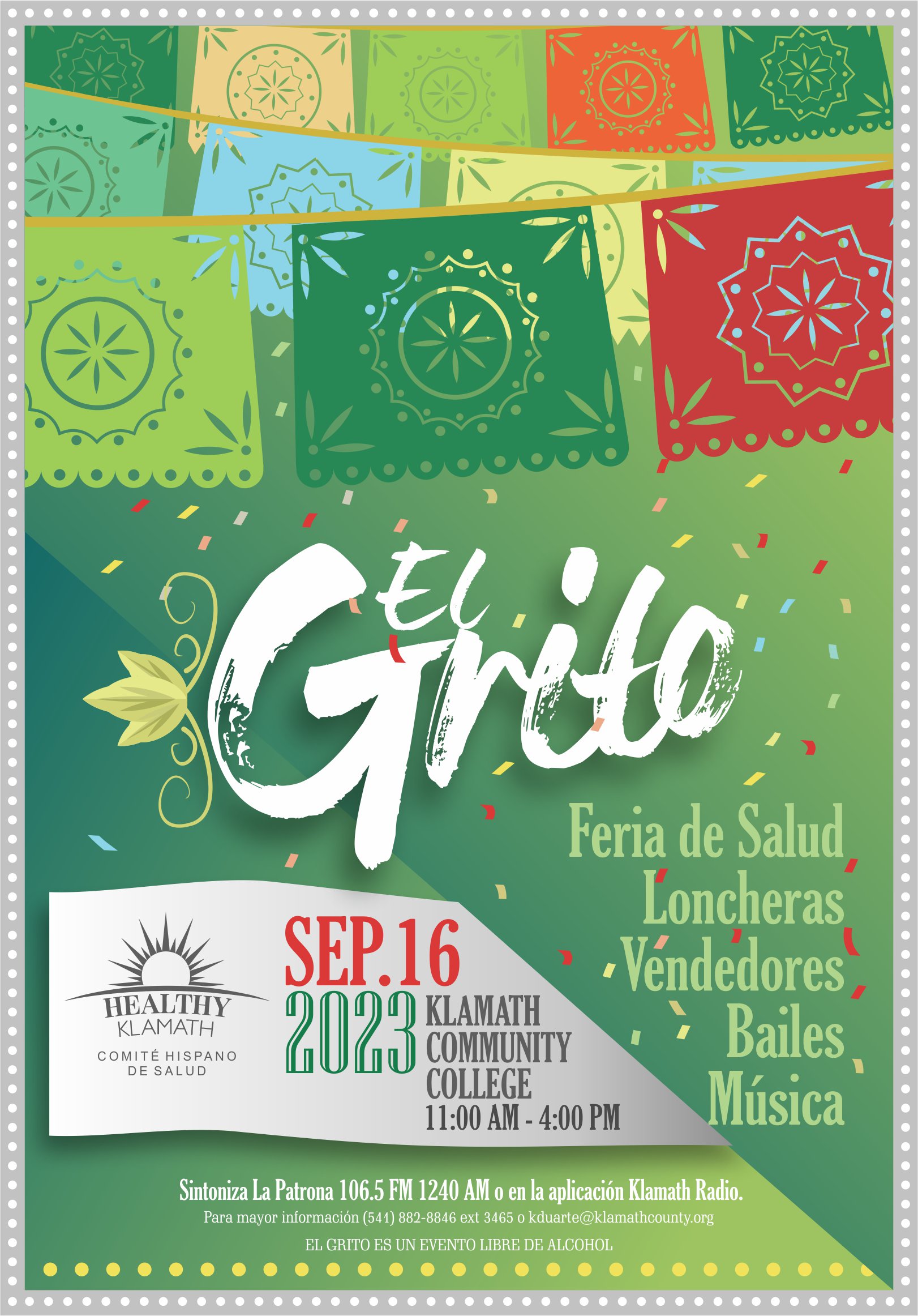 ¡Este fin de semana! ¡Celebración de El Grito, sábado 16 de septiembre de 2023 en Klamath Community College!