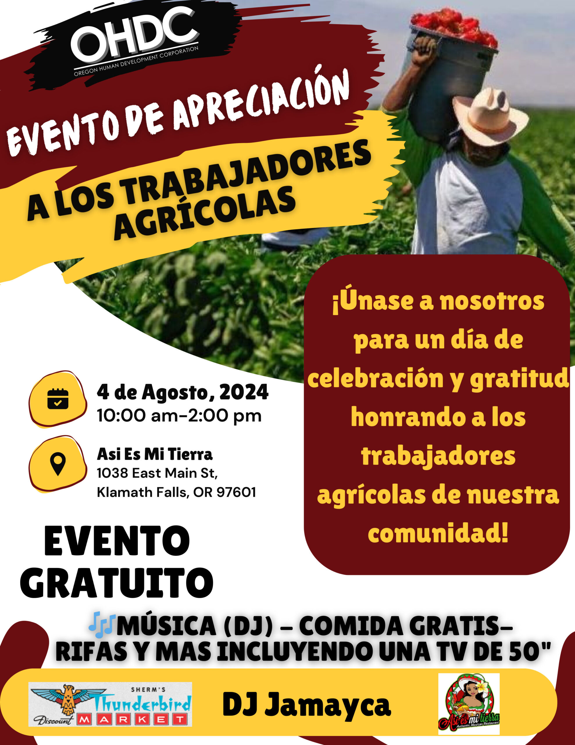 ¡Evento de agradecimiento a los trabajadores agrícolas del OHDC!  ¡Comida, música y diversión gratis!