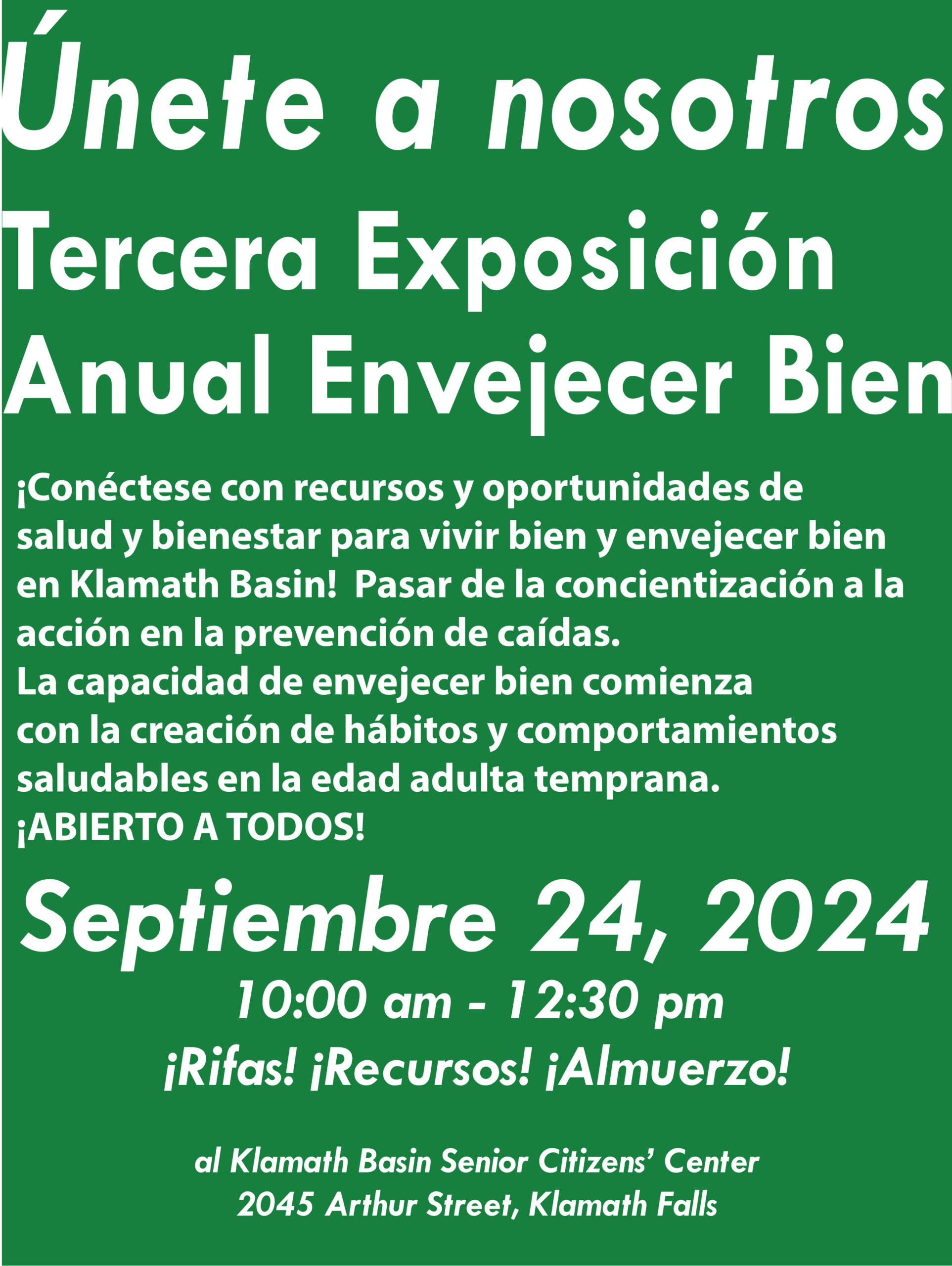 3.ª EXPO ANUAL AGE WELL, martes 24 de septiembre en el Centro para personas mayores de Klamath Basin