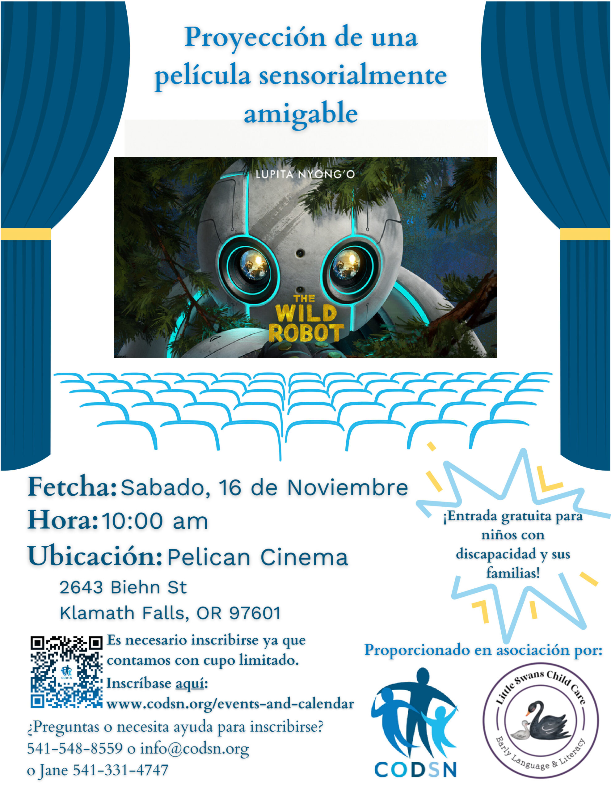 Día de películas sensoriales, sábado 16 de noviembre a las 10 a. m. en Pelican Cinemas, cortesía de CODSN y Little Swans Child Care