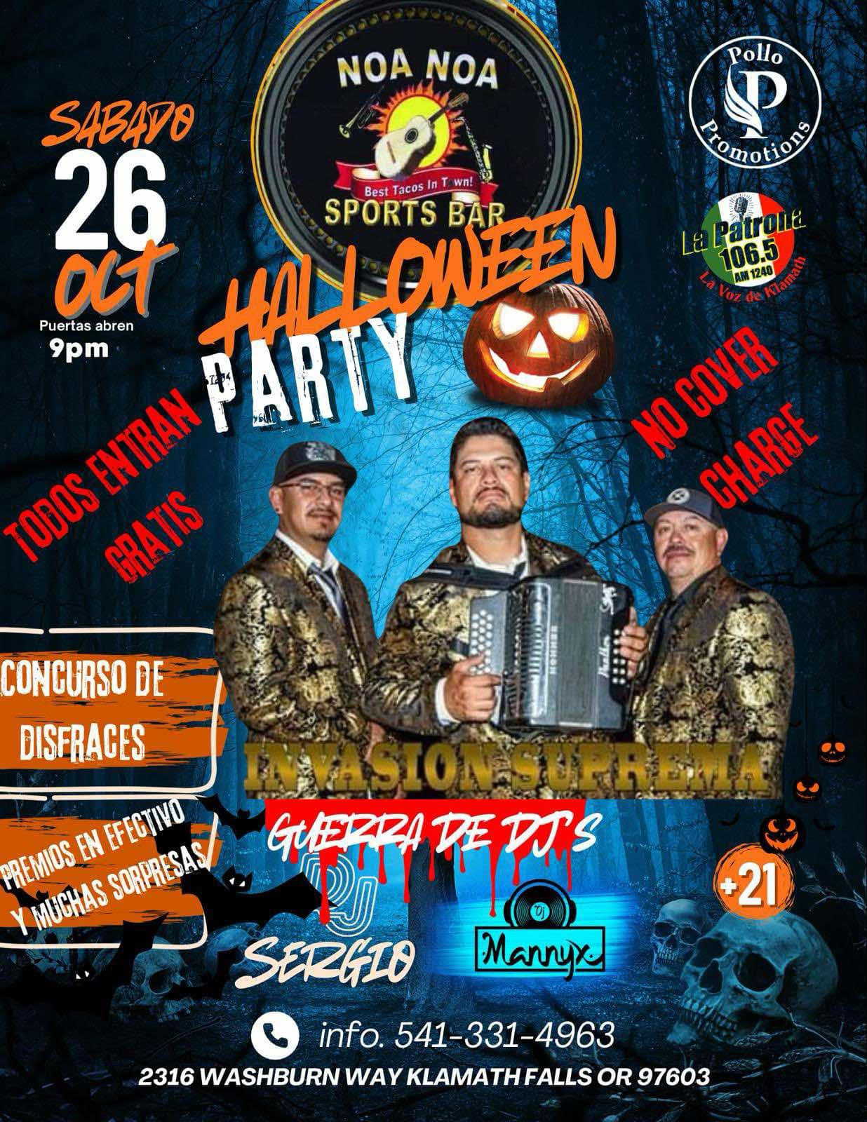 Noa Noa Sports Bar ¡FIESTA DE HALLOWEEN, sábado 26!