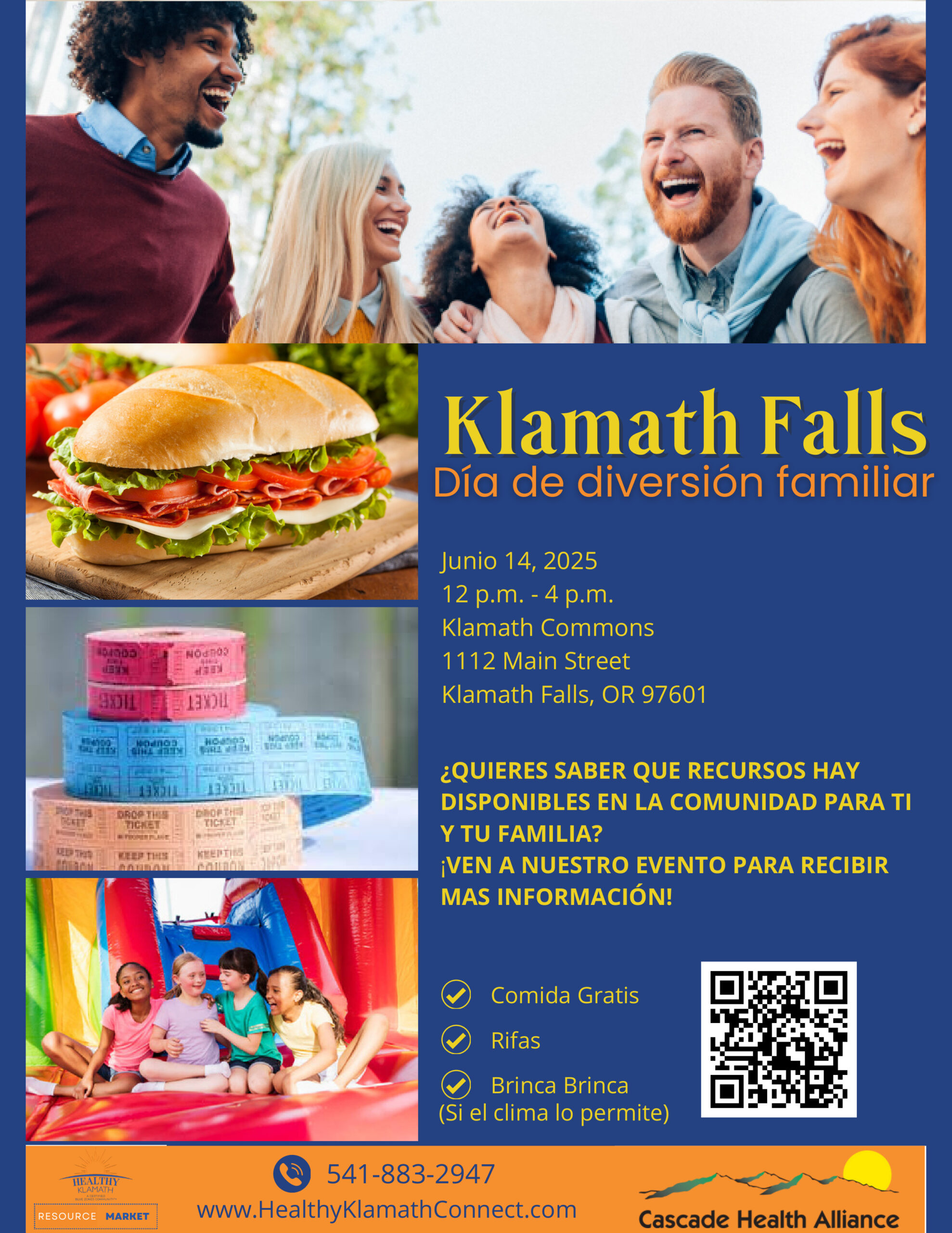 El día de diversión familiar de Klamath Falls es el sábado 14 de junio, de 12 p. m. a 4 p. m., en Klamath Commons. ¡Comida, diversión e información gratis!