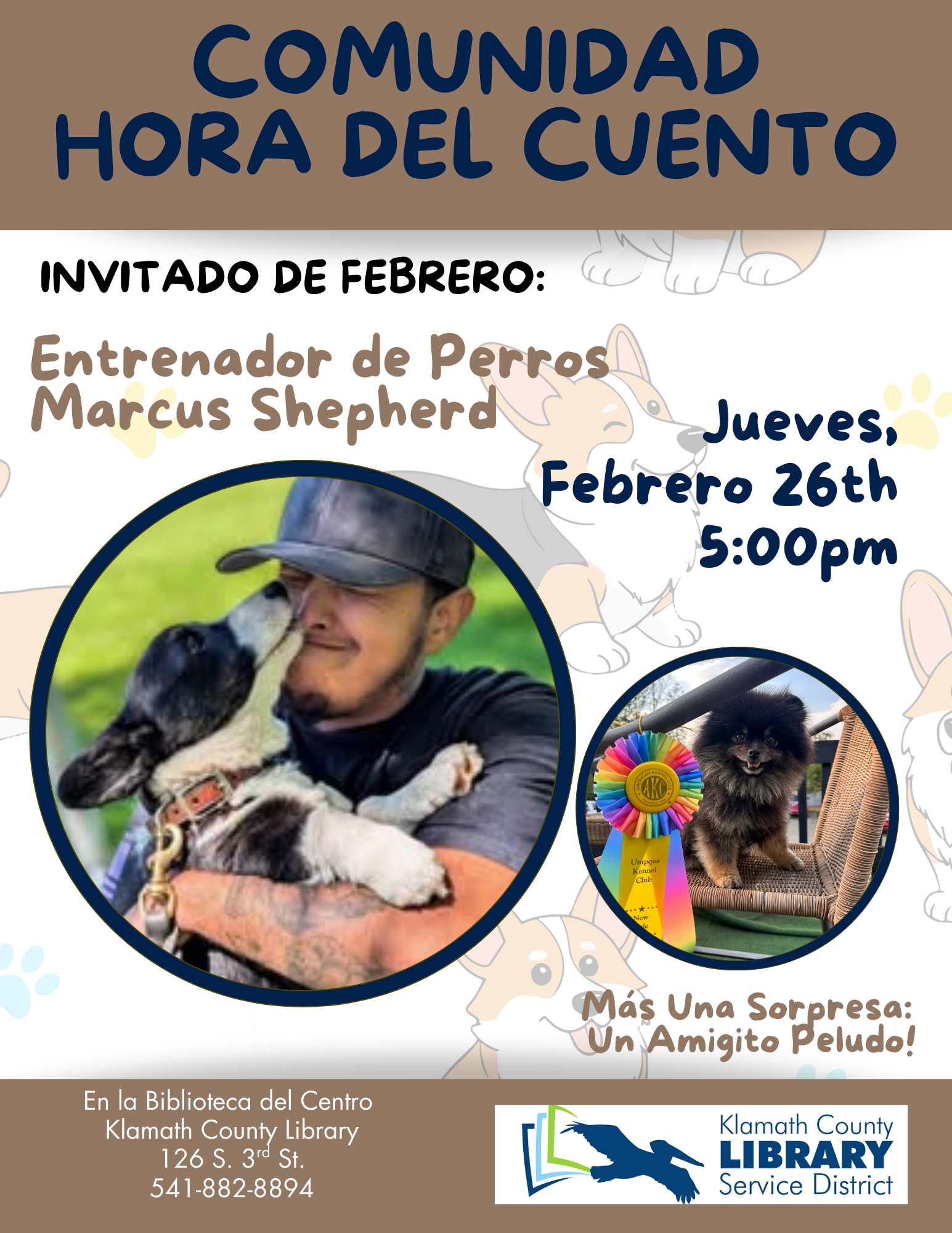 Cuentos Comunitario para Niños con Marcus Shepherd, entrenador de perros, ¡jueves 26 de febrero!