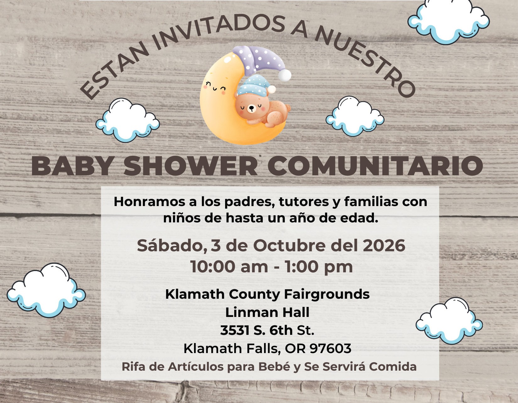 ¡Baby Shower Comunitario! 3 de octubre, de 10:00 a 13:00.